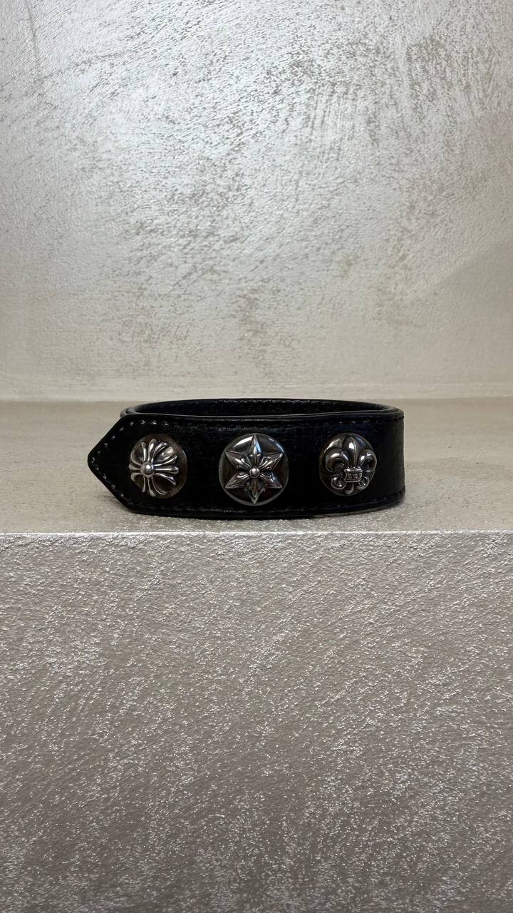Chrome Hearts 3 Snaps Leather Bracelet